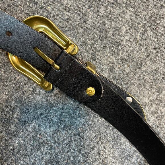 Western Double Buckle Belt Black Leather Engraved Gold Hardware main image 4